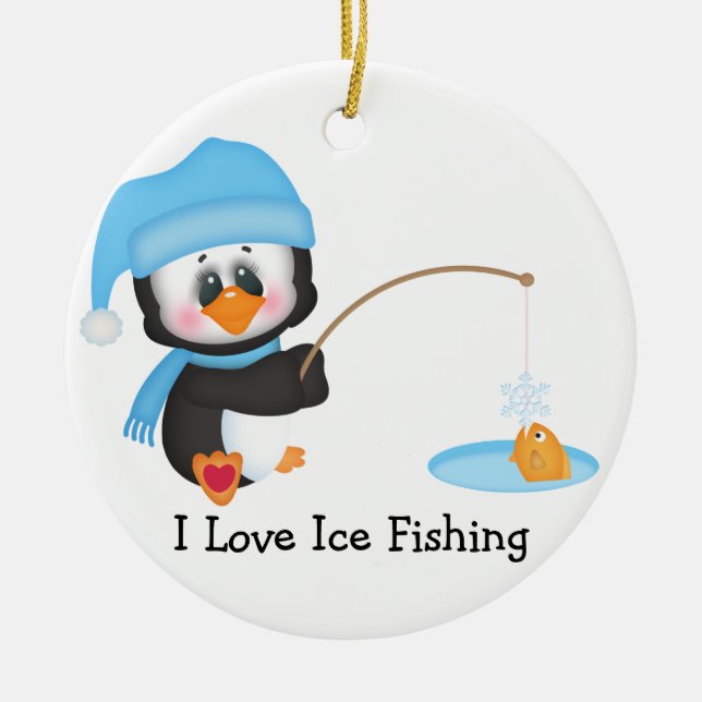 Adorno De Cerámica Pesca del hielo del pingüino (Frente)