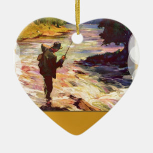 Adorno De Cerámica Pesca en la curva en el río