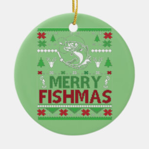 Adorno De Cerámica PESCA Navidades feos vestidos de pescado negro, ce