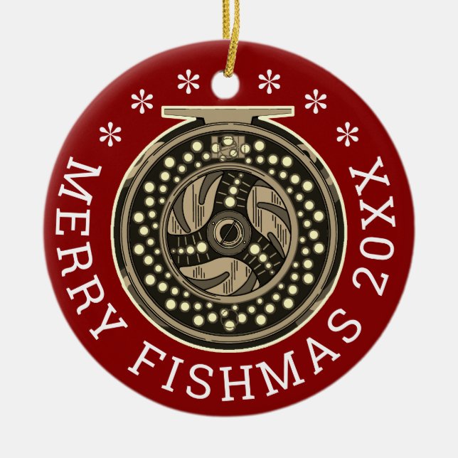 Adorno De Cerámica Pesca personalizada "Merry Fishmas" de pescadores  (Frente)