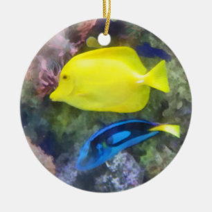 Adorno De Cerámica Pescado amarillo y azul