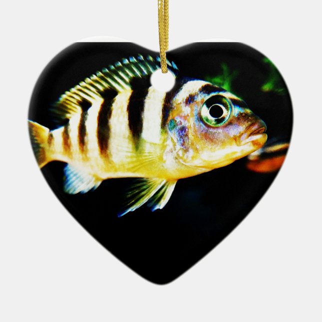 Adorno De Cerámica Pescado Cichlil Africano Negro y Amarillo (Frente)