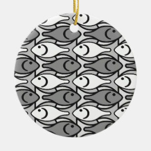 Adorno De Cerámica Pescado moderno de medio siglo, gris, blanco y neg