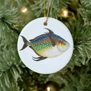 Adorno De Cerámica Pescado Opah Tropical, Animal Acuático Marino Vint