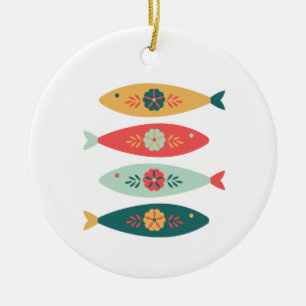 Adorno De Cerámica Pescado sueco de arte folclórico