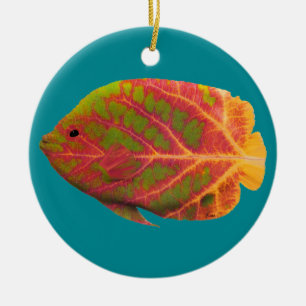 Adorno De Cerámica Pescado tropical de hoja de ave 1