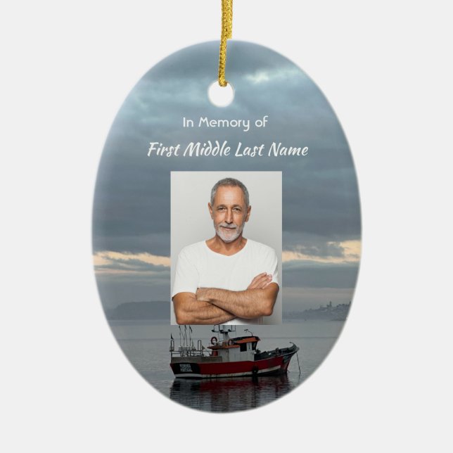 Adorno De Cerámica Pescador de barcos de pesca de Keepsake conmemorat (Frente)