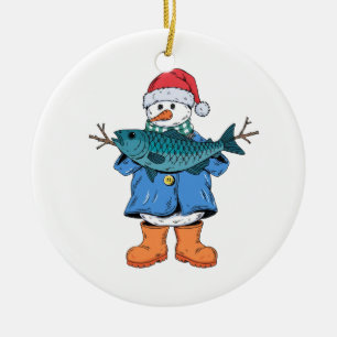 Adorno De Cerámica Pescador de muñeco de nieve Navidad 2026 Fiesta de
