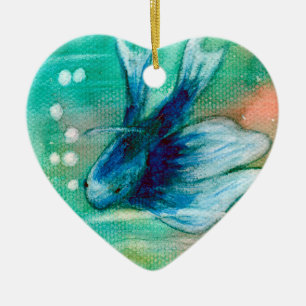 Adorno De Cerámica Pescados manchados de tinta azules de Betta