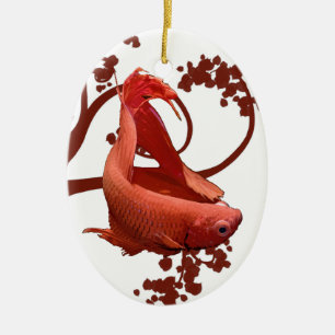 Adorno De Cerámica Pescados que luchan siameses rojos de Betta