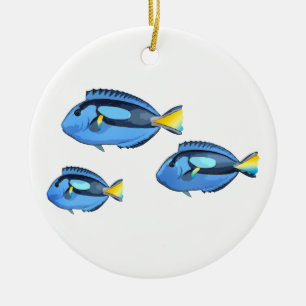 Adorno De Cerámica Pescados tropicales azules y amarillos