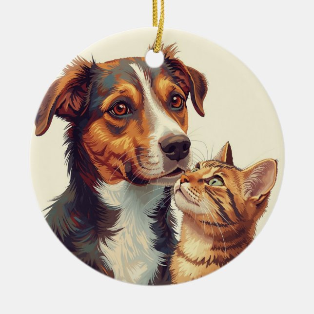 Adorno De Cerámica Pet Lovers Christmas Ornament | Dog & Cat  (Frente)