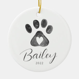 Adorno De Cerámica Pet Name Paw Print Christmas Ornament