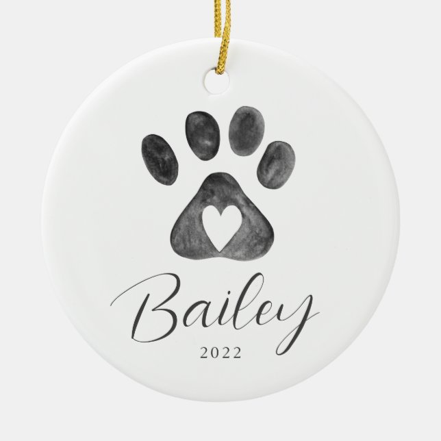 Adorno De Cerámica Pet Name Paw Print Christmas Ornament (Frente)