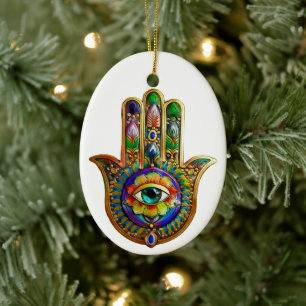 Adorno De Cerámica Pétalos de Flor Coloridos Tercer Ojo Hamsa Turques