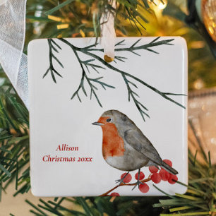 Adorno De Cerámica Petirrojo inglés de Navidad Holiday