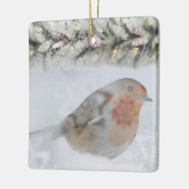 Adorno De Cerámica Petirrojo Pájaro de Navidad de Invierno Nevado