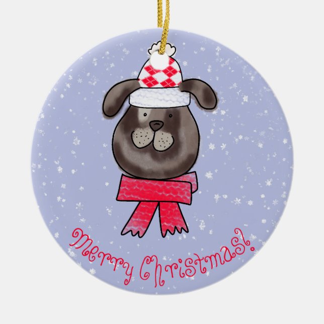 Adorno De Cerámica Petit chien de Noël avec une écharpe tricotée (Frente)