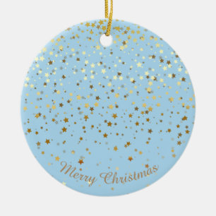 Adorno De Cerámica Petite Golden Stars Christmas Ornament-Blue