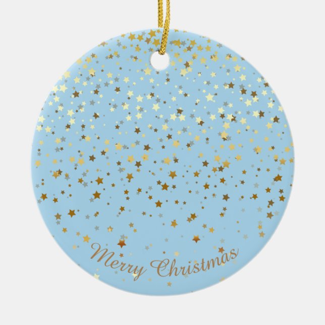 Adorno De Cerámica Petite Golden Stars Christmas Ornament-Blue (Frente)