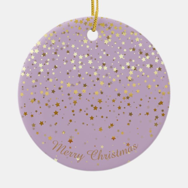 Adorno De Cerámica Petite Golden Stars Christmas Ornament-Lavender (Frente)