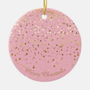 Adorno De Cerámica Petite Golden Stars Navidad Ornament-Pink
