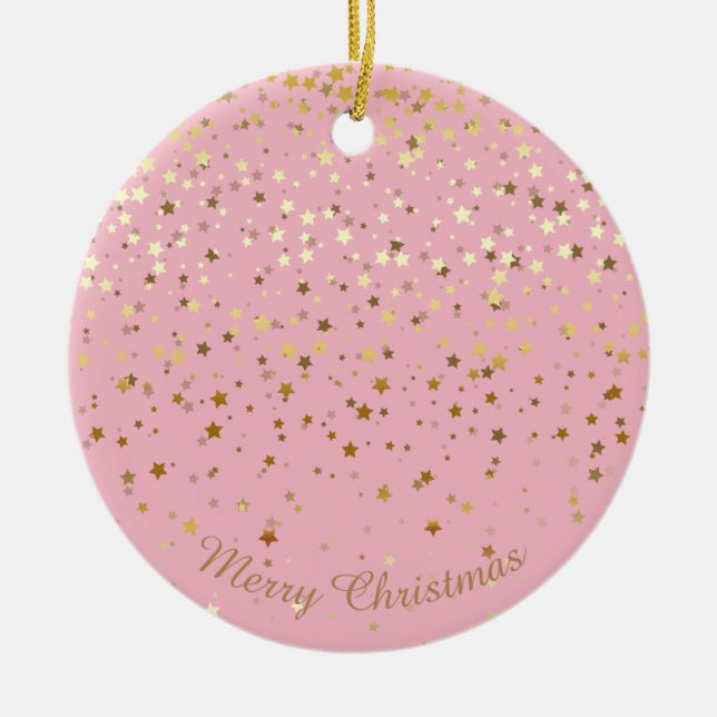 Adorno De Cerámica Petite Golden Stars Navidad Ornament-Pink (Frente)