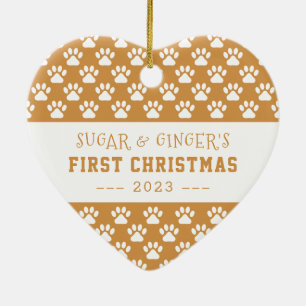 Adorno De Cerámica Pet's First Christmas Paws Gold Full Photo