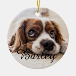 Adorno De Cerámica Pet's Simple Elegant Dog Name and Photo Christmas