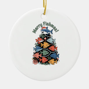 Adorno De Cerámica Pez Feliz Navidad Árbol de Navidad Pescar Divertid
