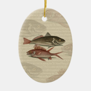 Adorno De Cerámica Pez Lubina Roja Pescador Arte