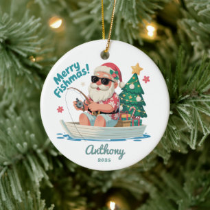 Adorno De Cerámica Pez Navidad Santa Navidad