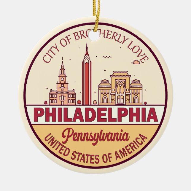 Adorno De Cerámica Philadelphia Pennsylvania City Skyline Emblem (Frente)
