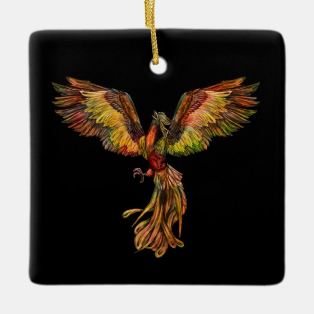 Adorno De Cerámica Phoenix que sube - en negro (Anverso)