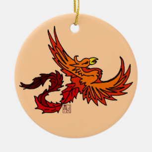 Adorno De Cerámica Phoenix que vuela ardiente del otoño