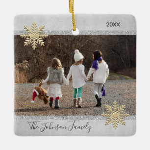 Adorno De Cerámica PHOTO Gold Silver Snow Keepsake Christmas Holiday