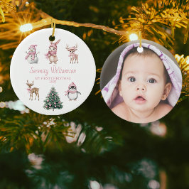 Adorno De Cerámica Photo My 1st Christmas Custom Baby Girl Woodland
