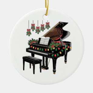 Adorno De Cerámica Pianista Navidad Luces Santa Tocando