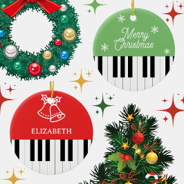 Adorno De Cerámica Piano Key Jingle Bell Feliz Navidad Verde Rojo