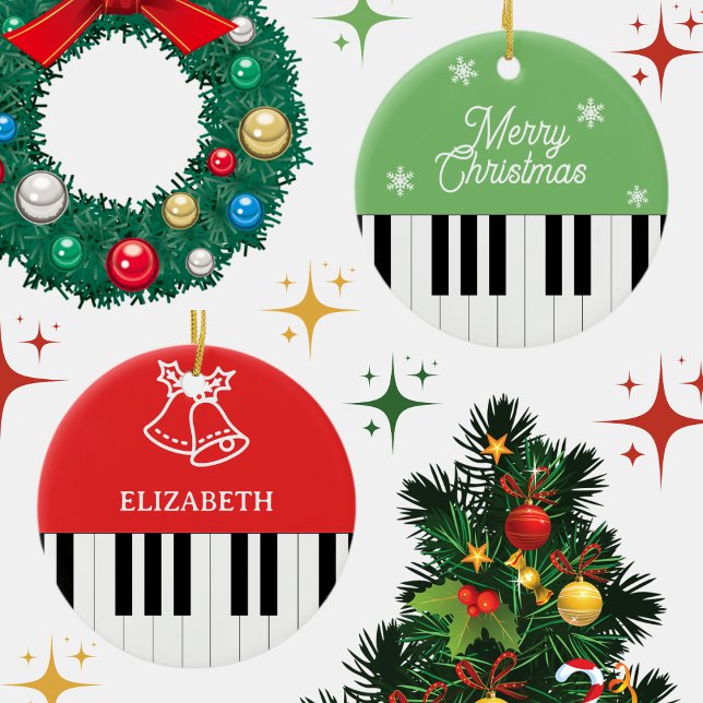 Adorno De Cerámica Piano Key Jingle Bell Feliz Navidad Verde Rojo (Subido por el creador)