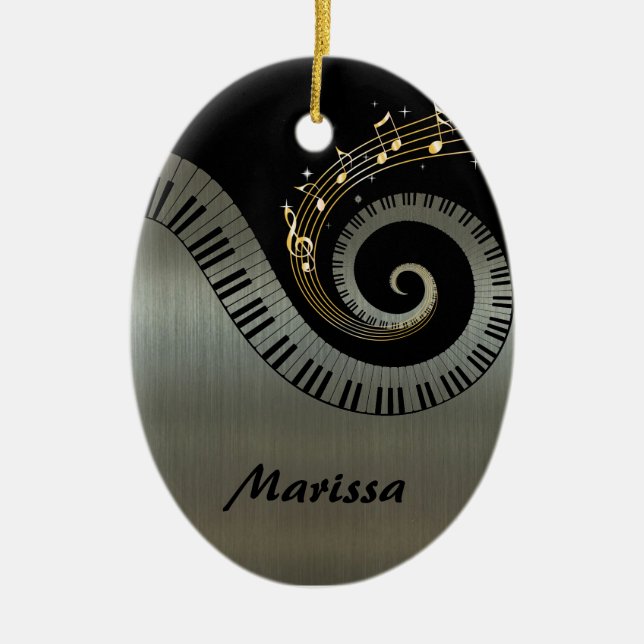 Adorno De Cerámica Piano Keys y Gold Music Notes (Frente)