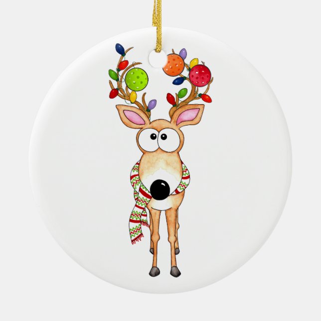 Adorno De Cerámica Pickleball Christmas Reindeer (Atrás)
