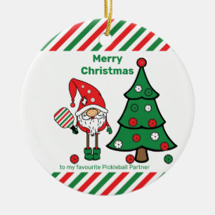 Adorno De Cerámica Pickleball Feliz Navidad