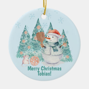 Adorno De Cerámica Pickleball Snowmen, Navidades de la minoría