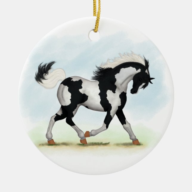Adorno De Cerámica Piebald Overo Pinto Horse (Frente)