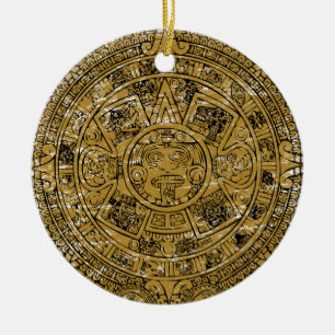 Adorno De Cerámica Piedra de Calendario del Sol Azteca envejecida