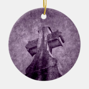 Adorno De Cerámica Piedra sepulcral cruzada púrpura gótica