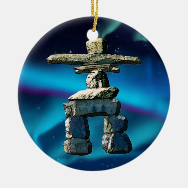 Adorno De Cerámica Piedras de espíritu nativo americano de Inukshuk (Frente)