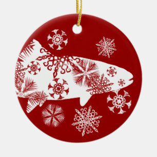 Adorno De Cerámica Piel de nieve blanca y roja festiva