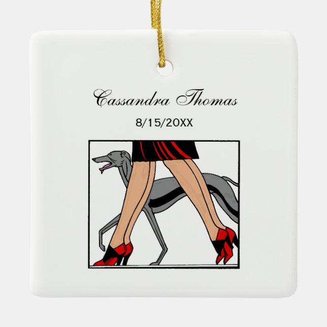 Adorno De Cerámica Piernas Art Deco Mujeres Greyhound Whippet Dog R (Anverso)
